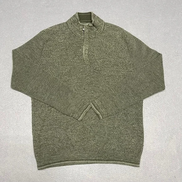 Tommy Bahama Sweater Mens Medium Green  Herringbone Knit Pima Cotton 1/4 Zip - Picture 2 of 11